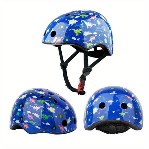 Recalled kids' bike helmet – blue with a dinosaur print