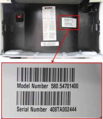 Location of model number for model numbers\n580.54701400, 580.54351400 and 580.54701500