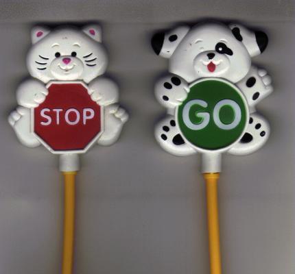 "Stop" and "Go" cat and dog from Bouncing Buggy
