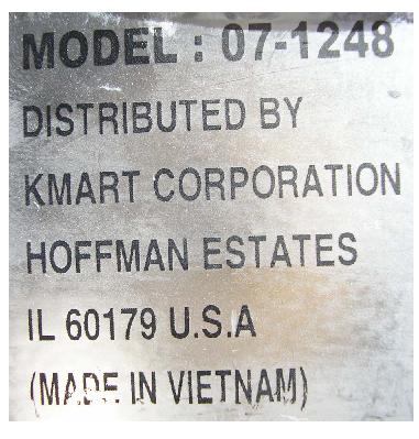 Picture of crib label showing model number