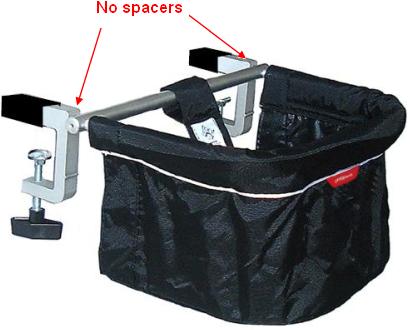 Picture of recalled clip-on chair pointing the lack of spacers between the cross bar and clamps