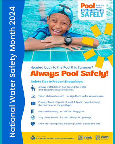 Example poster with tips about neighborhood pool safety