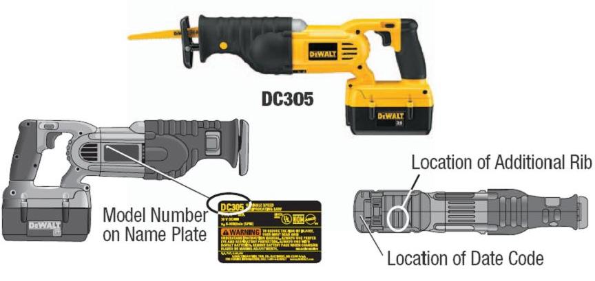 Recalled DEWALT DC305 Model Reciprocating Saw