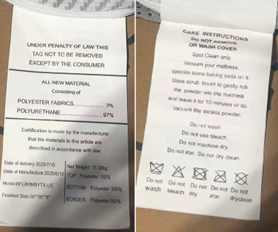 Recalled PAMAG PIEEOO Mattress Labels