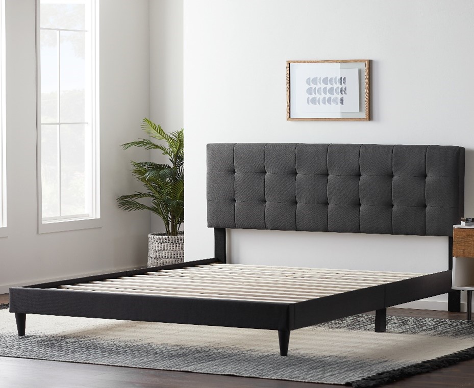 Recalled Lucid Upholstered Square Tufted Platform Bed (Charcoal)