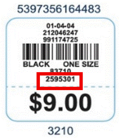 Model Number location on product tag attached to zip puller