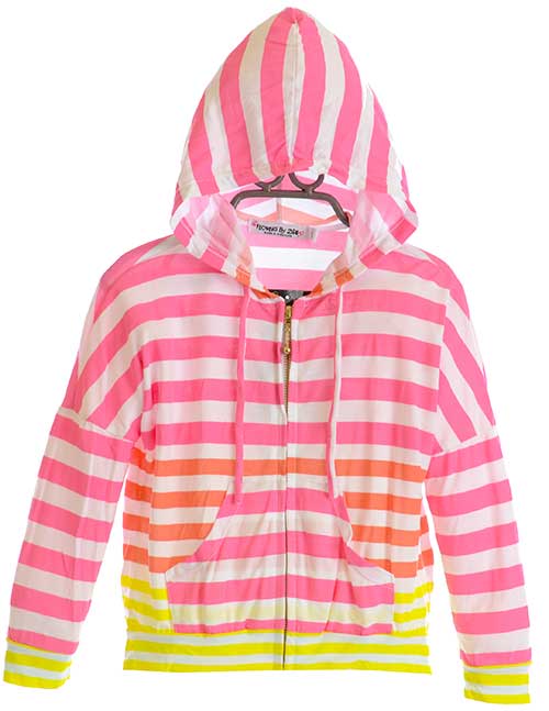 5 Stripe Zip Hoodie, Neon Pink/Yellow/Purple – Punch Clothing