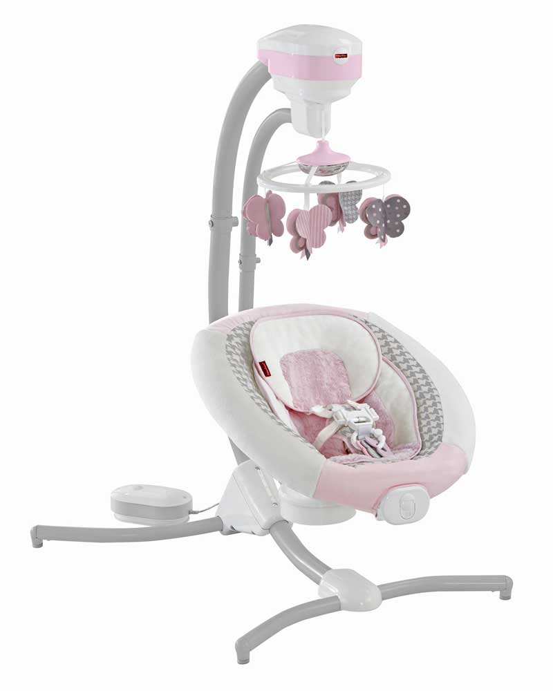 pink and grey baby swing