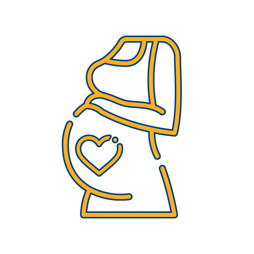 icon of a mother holding her stomach with a heart over her stomach