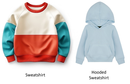 examples of sweatshirt and hooded sweatshirt