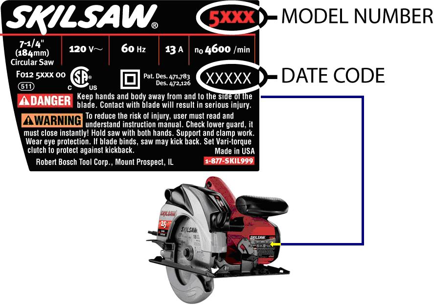 Recalled Skil® brand Circular Saw Label