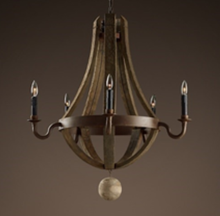 Recalled 5-Arm Wine Barrel Chandelier