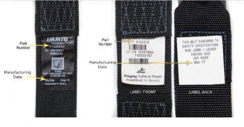 Location of part number and manufacturing date