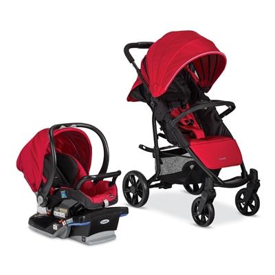 red stroller and carseat combo