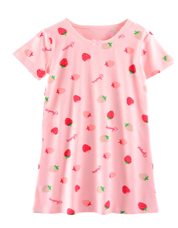 Recalled Booph childrena??s nightgown a?? short sleeves, pink with strawberries