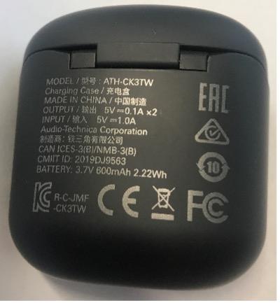 Recalled Audio-Technica Wireless Headphones (Model ATH-CK3TW) charging case a?? rear view