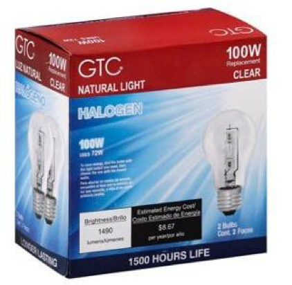 2 Pack of 100W GTC Halogen Light Bulbs in Clear