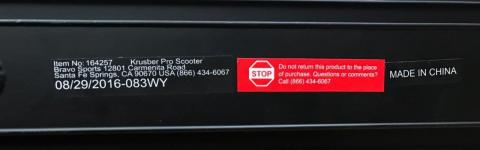 Label on Pulse Performance Krusher Pro Freestyle scooters