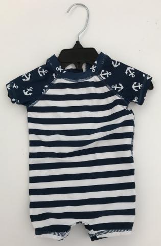 Recalled white and navy stripes anchor pattern Wave Zone Zip Swimsuit