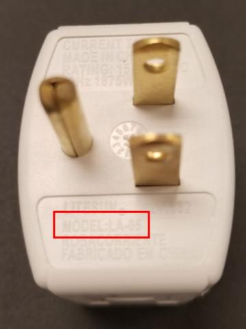 Location of model number LA-05 on the outlet converter