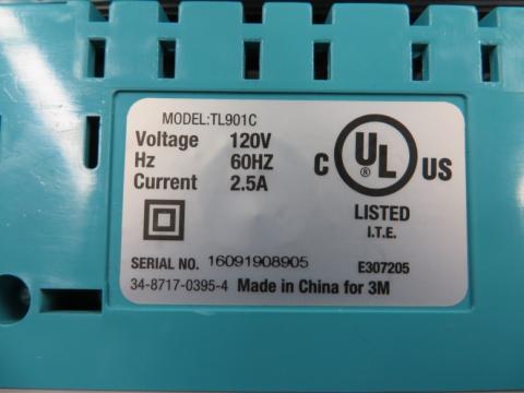 Sticker on bottom of recalled Scotch thermal laminators