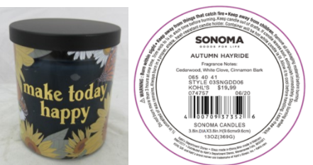 Kohl's Recalls Three-Wick SONOMA Goods For Life Branded Candles