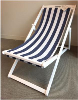 T.J. Maxx and Marshalls foldable lounge chair with white and blue stripe fabric