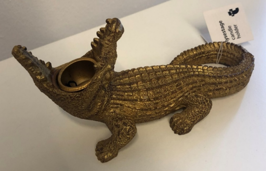 Recalled Golden-colored crocodile candleholder