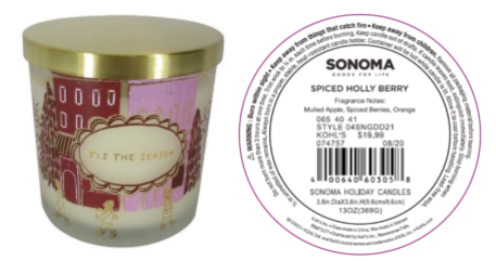Kohl's Recalls Three-Wick SONOMA Goods For Life Branded Candles