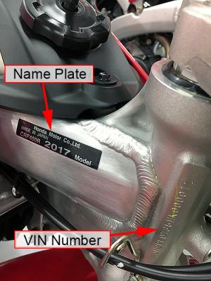 Location of the model year and vehicle identification number – close-up