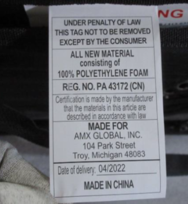 Recalled AMX Global Portable Folding Stadium Seats (Date Code Location)