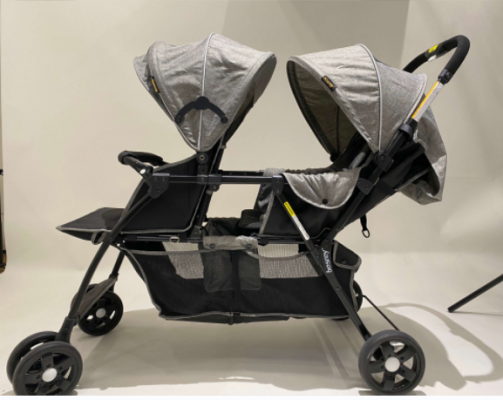 Recalled Besrey Twins Stroller in Gray and Black, Side View with Canopies Up