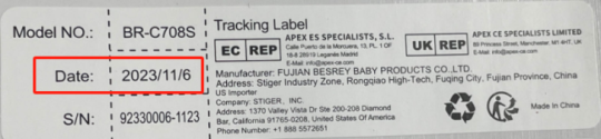 Recalled Besrey Twins Stroller, Label With Date of Manufacture and Model Number