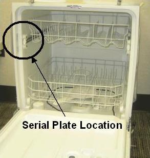 Serial plate location on recalled dishwasher