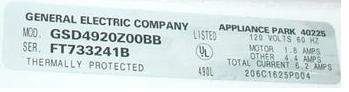 Serial plate on recalled dishwasher