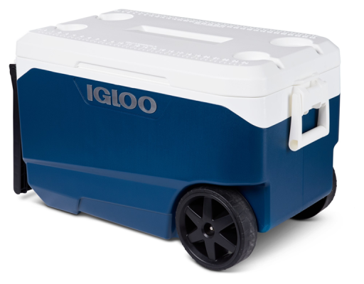 Recalled Igloo 90QT Flip & Tow Rolling Cooler in Dark Slate Blue Body, White Lid