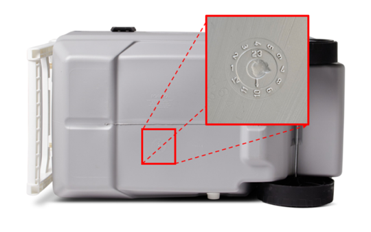 Location of Manufacturing Date Code under the recalled Igloo 90Qt Flip & Tow Rolling Cooler