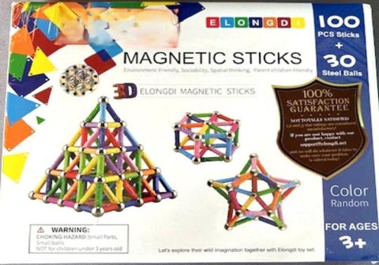 Packaging of the Recalled Magnetic Sticks Set (Front of Box)