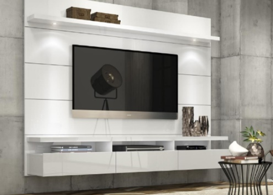 Recalled Manhattan Comfort Floating Wall Theater Entertainment Center and Panels 23800- Cabrini 2.2 (23852 White Gloss)