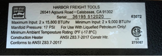 Harbor Freight Tools Recalls One Stop Gardens 15,000 and 30,000 BTU Tank  Top Propane Heaters Due to Burn Hazard