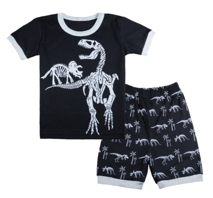 Recalled Tkala Fashion children’s pajamas – short sleeves, black and white dinosaur print  