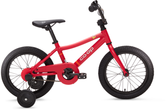 召回带辅助轮的 Co-op Cycles REV 16 儿童自行车（颜色：Catch Up）