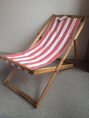 T.J. Maxx and Marshalls foldable lounge chair with red and white stripe fabric