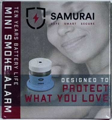 Recalled Samurai Mini Smoke Alarm -packaging