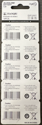 TIANQIU AG6 Alkaline Button Cell Batteries Pack (back)