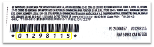 The pajama’s item number is located on a sewn-in, side-seam label below the bar code. 