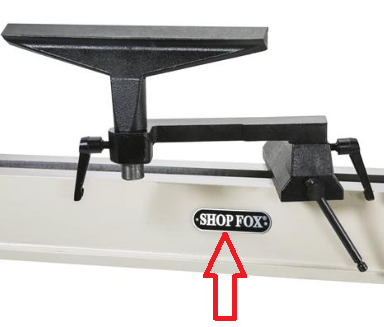 Ubicación del logotipo del torno para madera de Shop Fox retirado del mercado