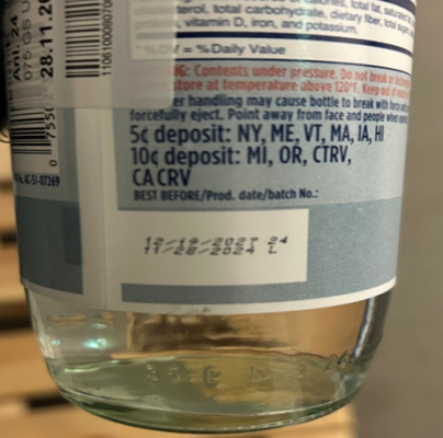 Recalled Gerolsteiner Sparkling Water (750ml) lot number location