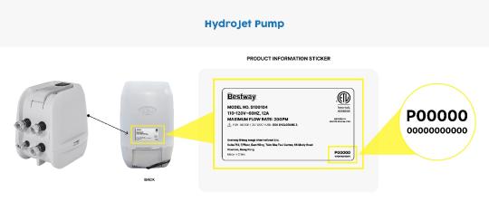 Recalled HydroJet Spa Pump model number located on label on back of unit