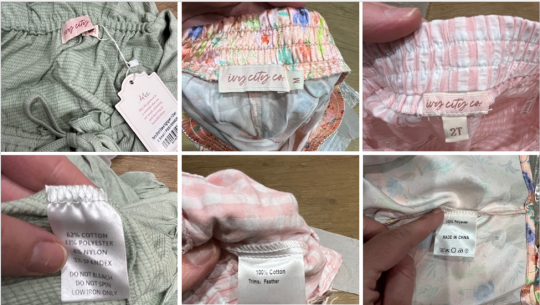 Recalled pajamas neck and side seam labels